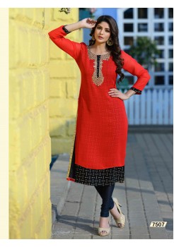 Tomato Red Designer Georgette Kurti 